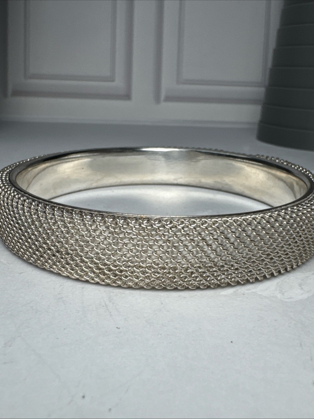 Silver Mesh Textured Bangle Bracelet - Women’s Fashion Jewelry